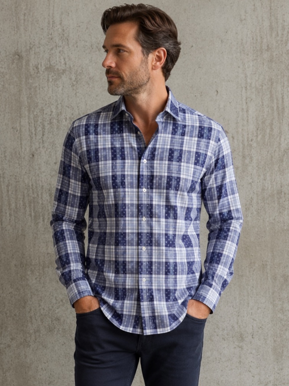 Bugatchi Uomo Shaped Fit Plaid Long Sleeve Button Up Shirt Men’s L Cotton